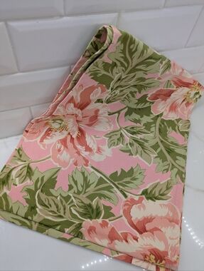April Cornell Pink Peony Splendor Floral Green Leaves Table Runner Cotton 13x69"